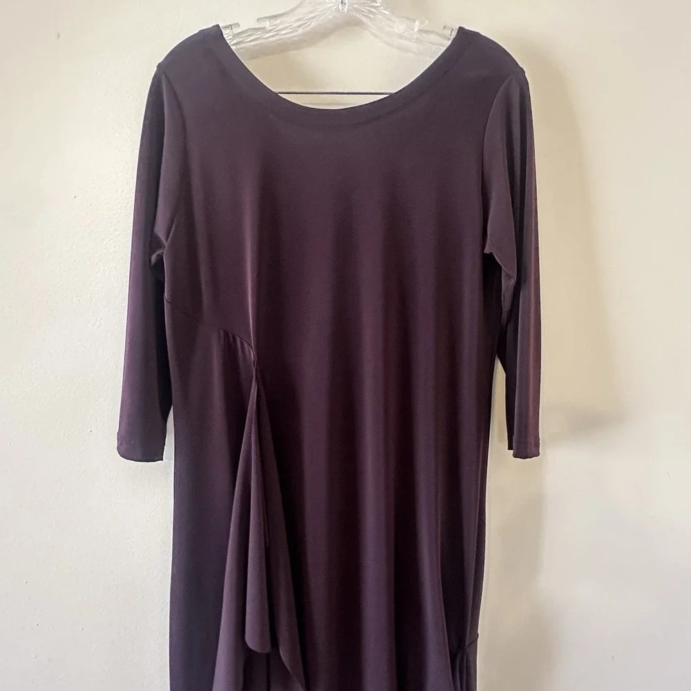 Sympli Womens Brown Purple Kaftan Maxi Drama Dress V Neck 3/4 Sleeve Size 10